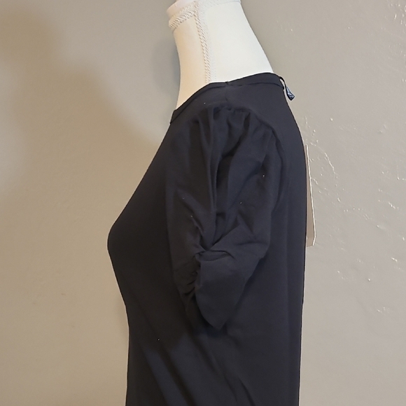 Aqua Classic Black Women's Top Small Runched Short Sleeve NWT - Picture 2 of 10
